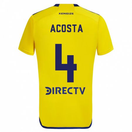 Kandiny Niño Camiseta Natan Acosta #4 Amarillo Azul 2ª Equipación 2024/25 La Camisa Chile