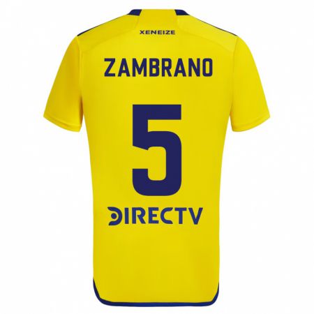 Kandiny Niño Camiseta Carlos Zambrano #5 Amarillo Azul 2ª Equipación 2024/25 La Camisa Chile