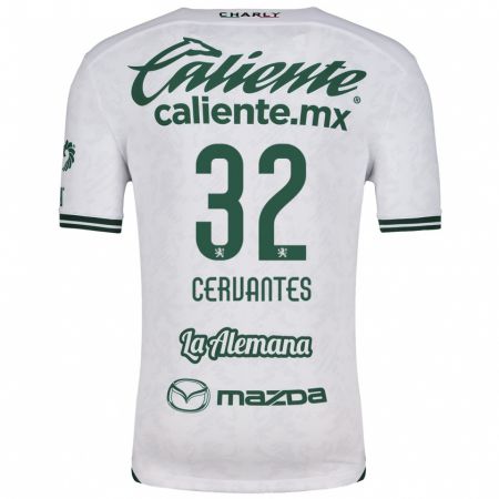 Kandiny Niño Camiseta Luis Cervantes #32 Blanco Verde 2ª Equipación 2024/25 La Camisa Chile