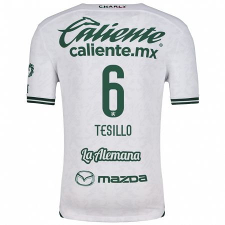 Kandiny Niño Camiseta William Tesillo #6 Blanco Verde 2ª Equipación 2024/25 La Camisa Chile