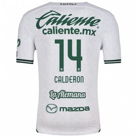 Kandiny Niño Camiseta Daniela Calderón #14 Blanco Verde 2ª Equipación 2024/25 La Camisa Chile