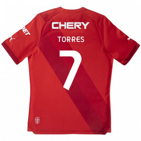 Kandiny Niño Camiseta Joaquín Torres #7 Rojo Blanco 2ª Equipación 2024/25 La Camisa Chile