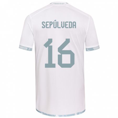 Kandiny Niño Camiseta Matías Sepúlveda #16 Gris Blanco 2ª Equipación 2024/25 La Camisa Chile