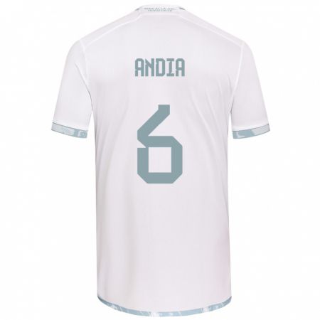 Kandiny Niño Camiseta Yonathan Andía #6 Gris Blanco 2ª Equipación 2024/25 La Camisa Chile