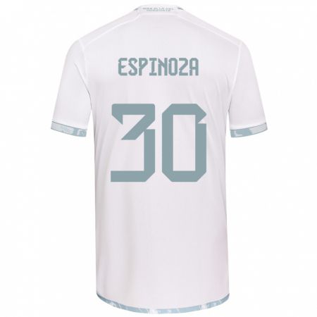 Kandiny Niño Camiseta Isidora Espinoza #30 Gris Blanco 2ª Equipación 2024/25 La Camisa Chile