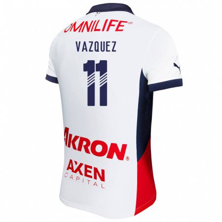 Kandiny Niño Camiseta Anette Vázquez #11 Blanco Rojo Azul 2ª Equipación 2024/25 La Camisa Chile