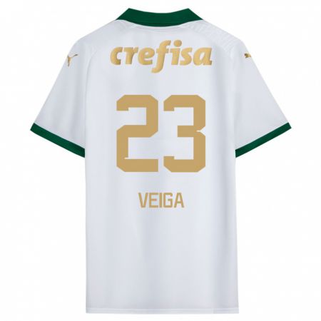 Kandiny Niño Camiseta Raphael Veiga #23 Blanco Verde 2ª Equipación 2024/25 La Camisa Chile