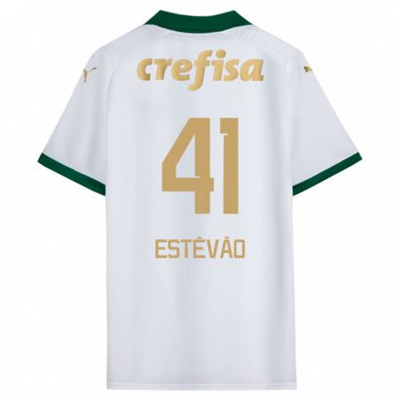 Kandiny Niño Camiseta Estêvão #41 Blanco Verde 2ª Equipación 2024/25 La Camisa Chile