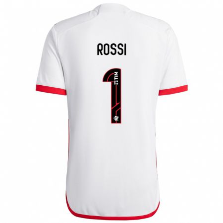 Kandiny Niño Camiseta Agustín Rossi #1 Blanco Rojo 2ª Equipación 2024/25 La Camisa Chile