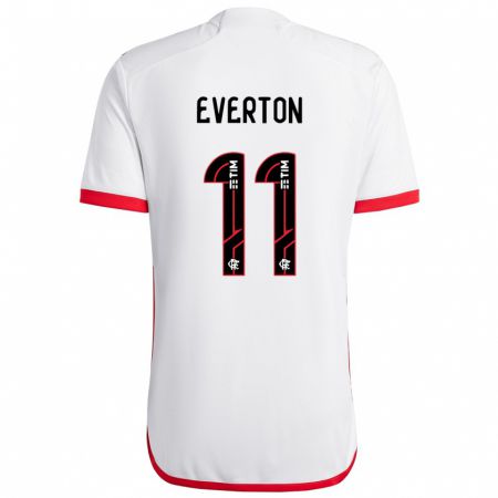 Kandiny Niño Camiseta Everton #11 Blanco Rojo 2ª Equipación 2024/25 La Camisa Chile