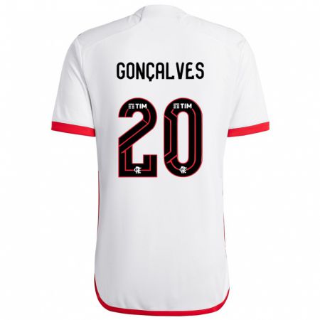 Kandiny Niño Camiseta Matheus Gonçalves #20 Blanco Rojo 2ª Equipación 2024/25 La Camisa Chile