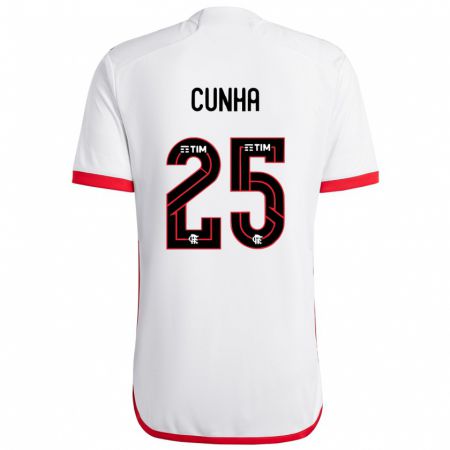 Kandiny Niño Camiseta Matheus Cunha #25 Blanco Rojo 2ª Equipación 2024/25 La Camisa Chile