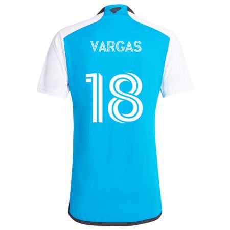 Kandiny Hombre Camiseta Kerwin Vargas #18 Azul Blanco 1ª Equipación 2024/25 La Camisa Chile