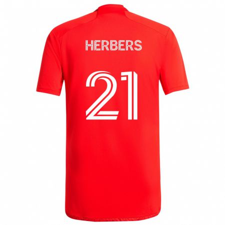 Kandiny Hombre Camiseta Fabian Herbers #21 Rojo Blanco 1ª Equipación 2024/25 La Camisa Chile