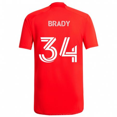 Kandiny Hombre Camiseta Chris Brady #34 Rojo Blanco 1ª Equipación 2024/25 La Camisa Chile