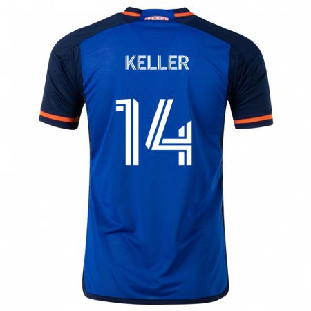 Kandiny Hombre Camiseta Kipp Keller #14 Azul Blanco 1ª Equipación 2024/25 La Camisa Chile