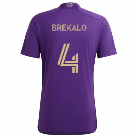 Kandiny Hombre Camiseta David Brekalo #4 Púrpura Amarillo 1ª Equipación 2024/25 La Camisa Chile