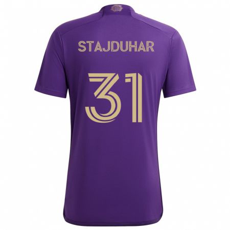 Kandiny Hombre Camiseta Mason Stajduhar #31 Púrpura Amarillo 1ª Equipación 2024/25 La Camisa Chile