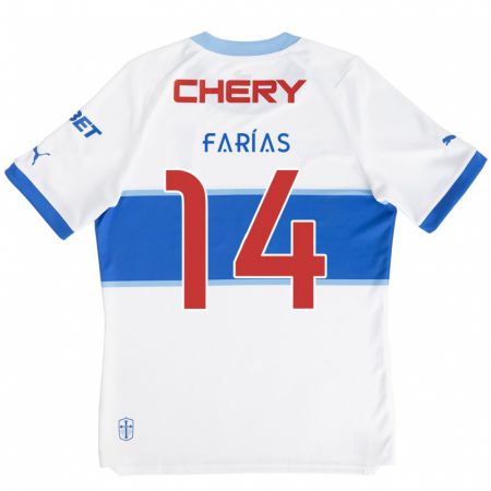 Kandiny Hombre Camiseta Agustín Farías #14 Blanco Azul 1ª Equipación 2024/25 La Camisa Chile