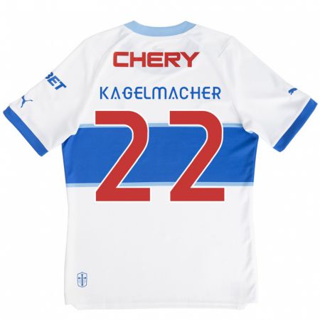 Kandiny Hombre Camiseta Gary Kagelmacher #22 Blanco Azul 1ª Equipación 2024/25 La Camisa Chile