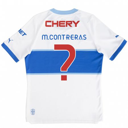 Kandiny Hombre Camiseta Mathías Contreras #0 Blanco Azul 1ª Equipación 2024/25 La Camisa Chile