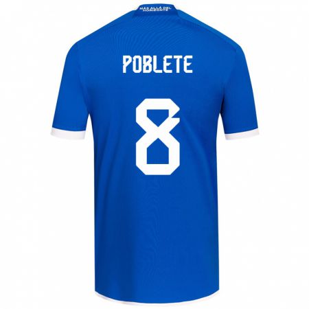 Kandiny Hombre Camiseta Israel Poblete #8 Azul Blanco 1ª Equipación 2024/25 La Camisa Chile