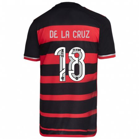 Kandiny Hombre Camiseta Nicolás De La Cruz #18 Negro Rojo 1ª Equipación 2024/25 La Camisa Chile