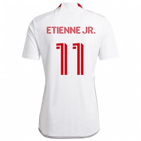 Kandiny Hombre Camiseta Derrick Etienne Jr. #11 Blanco Rojo 2ª Equipación 2024/25 La Camisa Chile