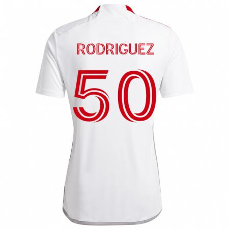 Kandiny Hombre Camiseta Abraham Rodriguez #50 Blanco Rojo 2ª Equipación 2024/25 La Camisa Chile