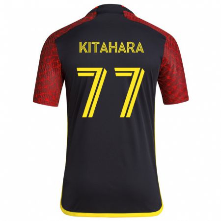 Kandiny Hombre Camiseta Sota Kitahara #77 Negro Rojo 2ª Equipación 2024/25 La Camisa Chile