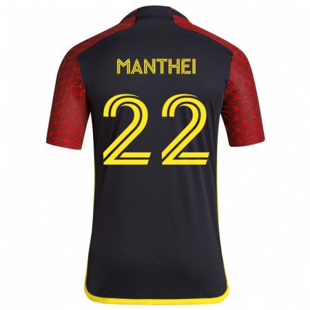 Kandiny Hombre Camiseta Leahi Manthei #22 Negro Rojo 2ª Equipación 2024/25 La Camisa Chile