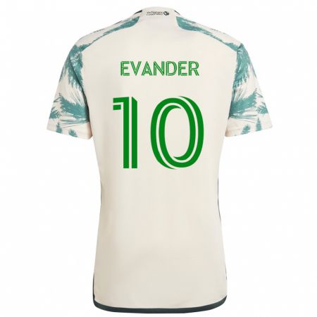 Kandiny Hombre Camiseta Evander #10 Beige Marrón 2ª Equipación 2024/25 La Camisa Chile