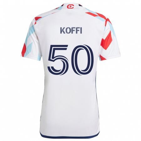 Kandiny Hombre Camiseta Christian Koffi #50 Blanco Rojo Azul 2ª Equipación 2024/25 La Camisa Chile