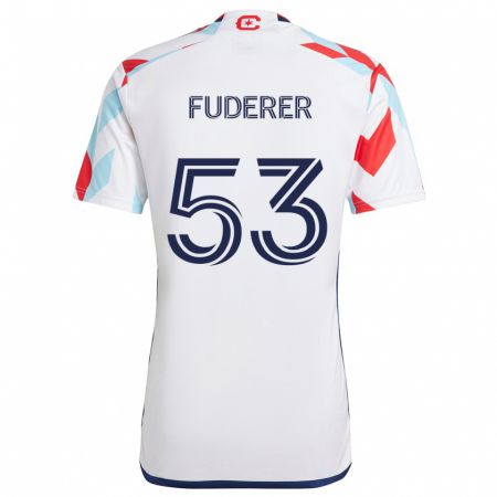 Kandiny Hombre Camiseta Jake Fuderer #53 Blanco Rojo Azul 2ª Equipación 2024/25 La Camisa Chile