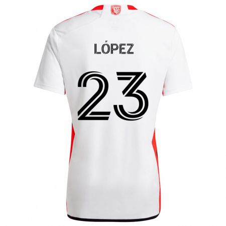 Kandiny Hombre Camiseta Hernán López #23 Blanco Rojo 2ª Equipación 2024/25 La Camisa Chile