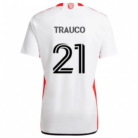 Kandiny Hombre Camiseta Miguel Trauco #21 Blanco Rojo 2ª Equipación 2024/25 La Camisa Chile