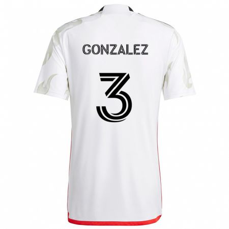 Kandiny Hombre Camiseta Omar González #3 Blanco Rojo Negro 2ª Equipación 2024/25 La Camisa Chile