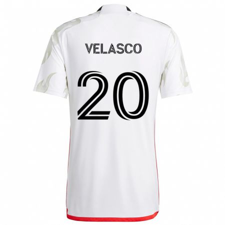 Kandiny Hombre Camiseta Alan Velasco #20 Blanco Rojo Negro 2ª Equipación 2024/25 La Camisa Chile