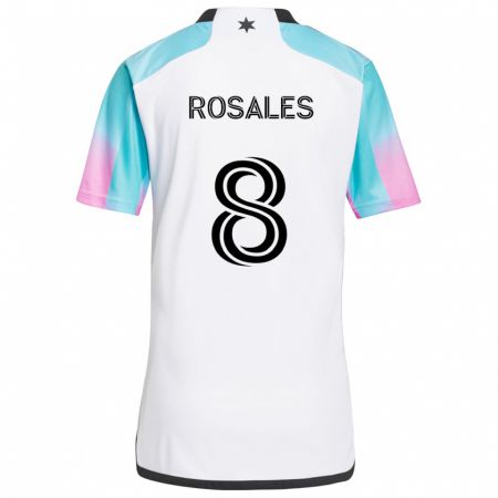 Kandiny Hombre Camiseta Joseph Rosales #8 Blanco Azul Negro 2ª Equipación 2024/25 La Camisa Chile