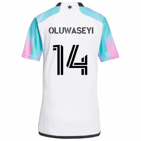 Kandiny Hombre Camiseta Tani Oluwaseyi #14 Blanco Azul Negro 2ª Equipación 2024/25 La Camisa Chile