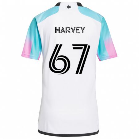 Kandiny Hombre Camiseta Carlos Harvey #67 Blanco Azul Negro 2ª Equipación 2024/25 La Camisa Chile