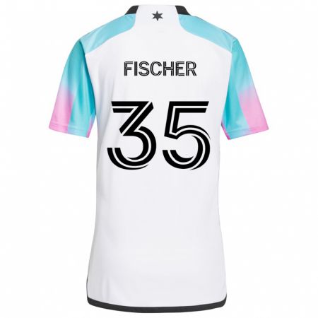 Kandiny Hombre Camiseta Britton Fischer #35 Blanco Azul Negro 2ª Equipación 2024/25 La Camisa Chile