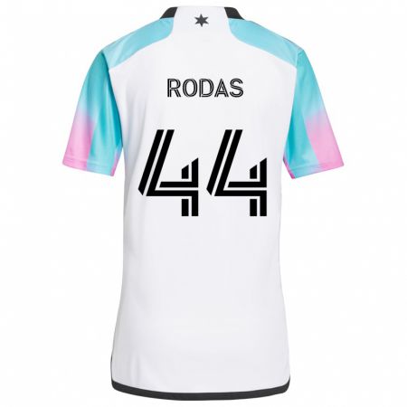 Kandiny Hombre Camiseta Geremy Rodas #44 Blanco Azul Negro 2ª Equipación 2024/25 La Camisa Chile