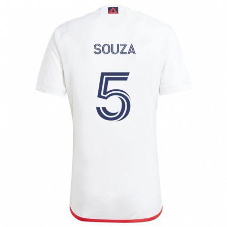 Kandiny Hombre Camiseta Victor Souza #5 Blanco Rojo 2ª Equipación 2024/25 La Camisa Chile