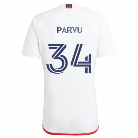 Kandiny Hombre Camiseta Alexandru Pârvu #34 Blanco Rojo 2ª Equipación 2024/25 La Camisa Chile