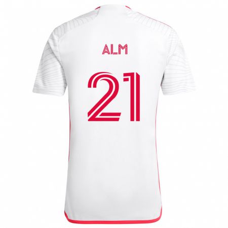 Kandiny Hombre Camiseta Rasmus Alm #21 Blanco Rojo 2ª Equipación 2024/25 La Camisa Chile