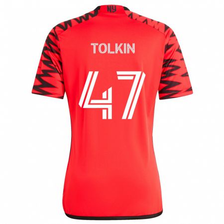 Kandiny Hombre Camiseta John Tolkin #47 Rojo Negro Blanco 2ª Equipación 2024/25 La Camisa Chile