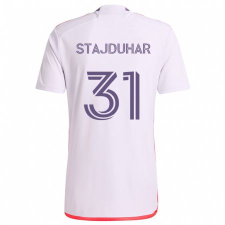 Kandiny Hombre Camiseta Mason Stajduhar #31 Blanco Rojo Púrpura 2ª Equipación 2024/25 La Camisa Chile