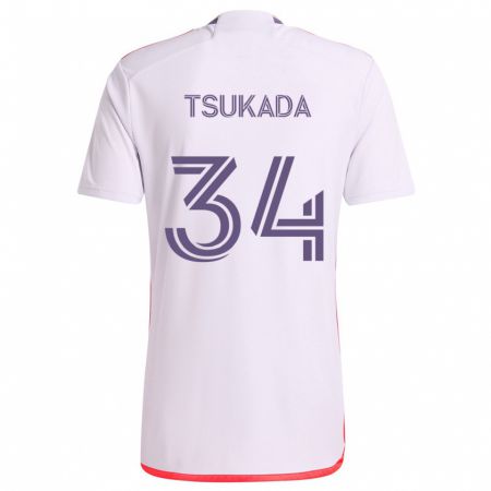 Kandiny Hombre Camiseta Yutaro Tsukada #34 Blanco Rojo Púrpura 2ª Equipación 2024/25 La Camisa Chile