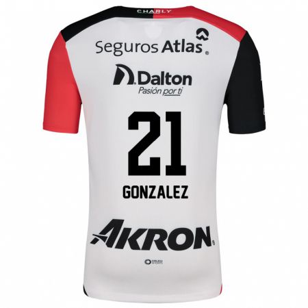 Kandiny Hombre Camiseta Sarahí González #21 Blanco Rojo Negro 2ª Equipación 2024/25 La Camisa Chile